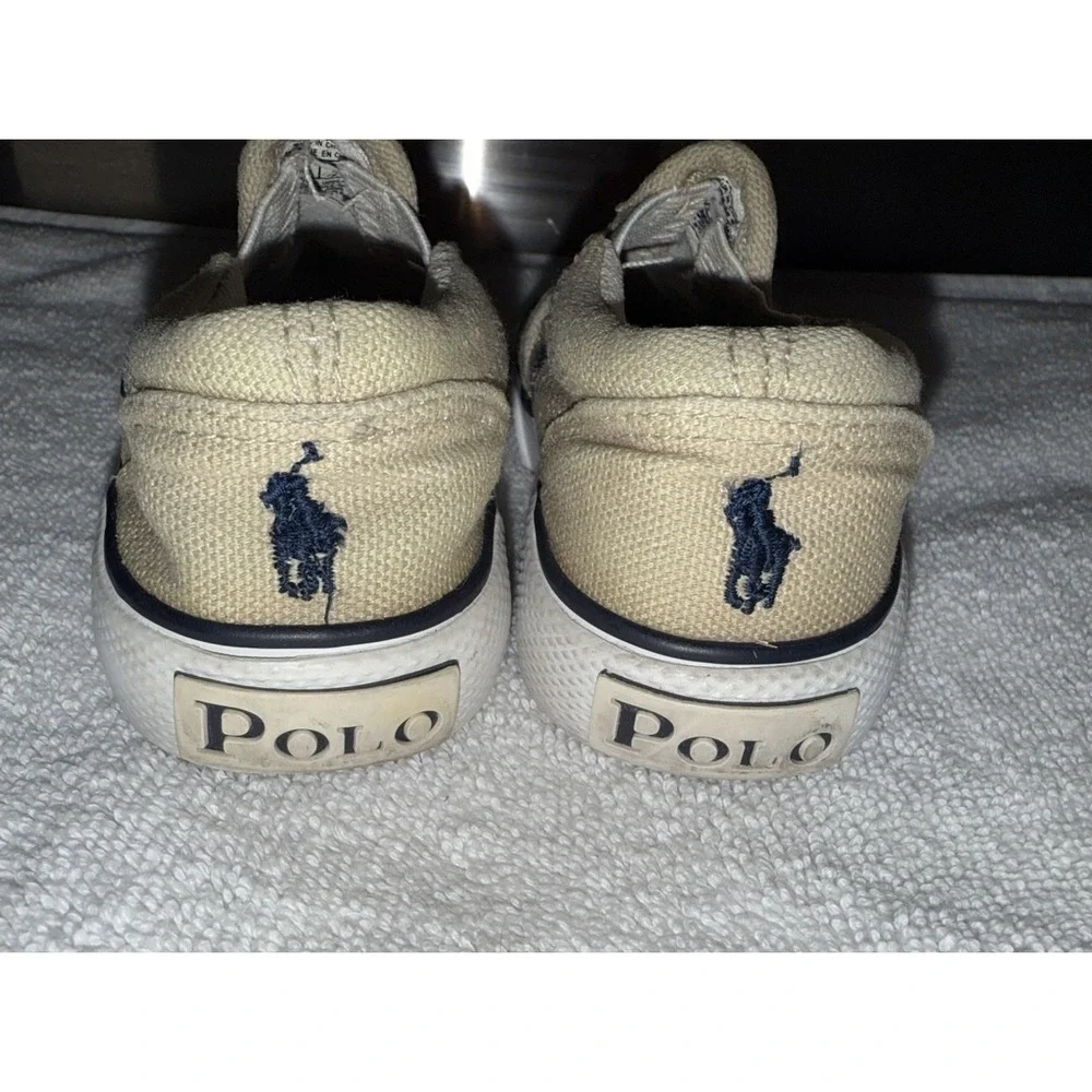 Polo Ralph Lauren Little Boys Shoes Size 5 Slip‎ On, Tan With Blue Horses